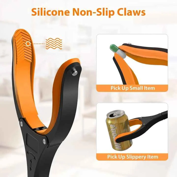 Orange Foldable Grabber Tool with Silicone Non-Slip Claws –