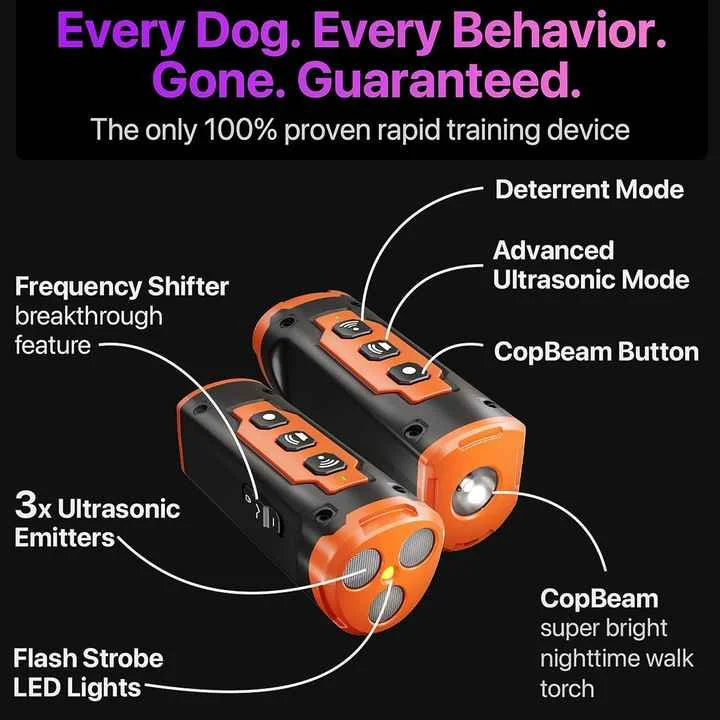 Orange Multifunctional Ultrasonic Dog Repeller & Flashlight