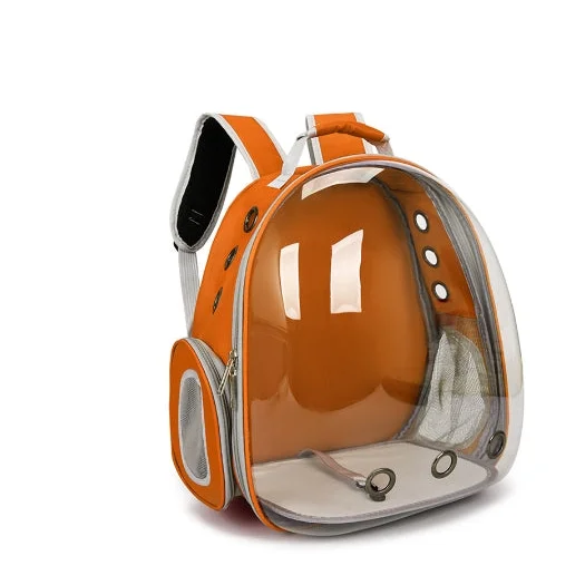 Orange Pet Carrier Backpack with Transparent Window