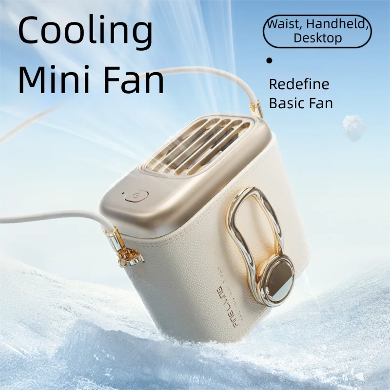 Orange Portable Fan for Outdoor Waist Clip and Desktop