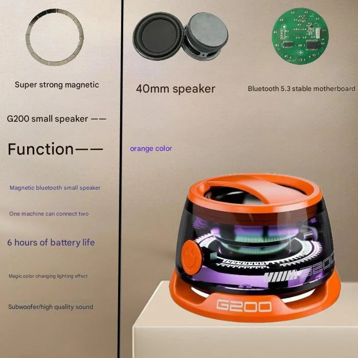Orange Portable Mini Bluetooth Speaker with Magnetic Base
