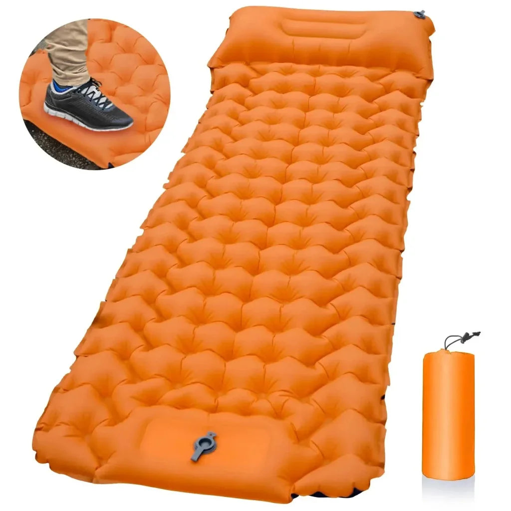 Orange Portable Outdoor Inflatable Mat - Foot-Operated