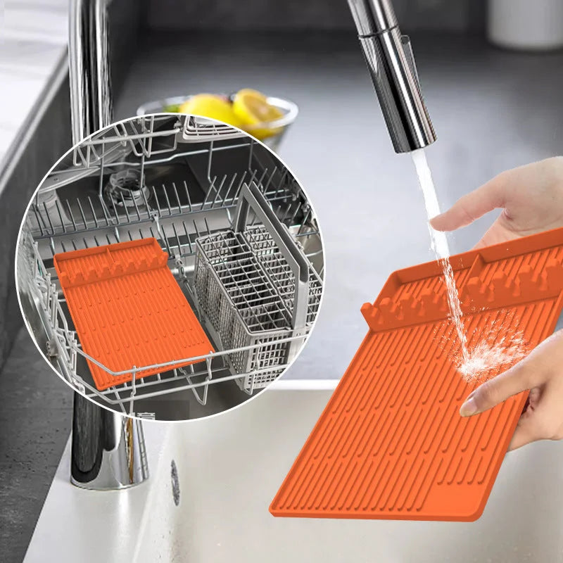 Orange Silicone BBQ Grilling Mat - Heat Resistant Side Rack
