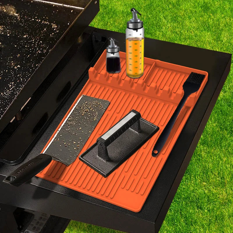 Orange Silicone BBQ Grilling Mat - Heat Resistant Side Rack