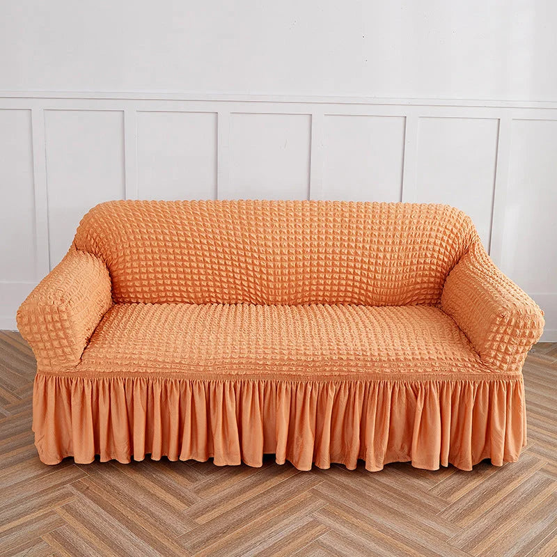 Orange Three-person Sofa Bubble Gauze Sofa Cover with Skirt