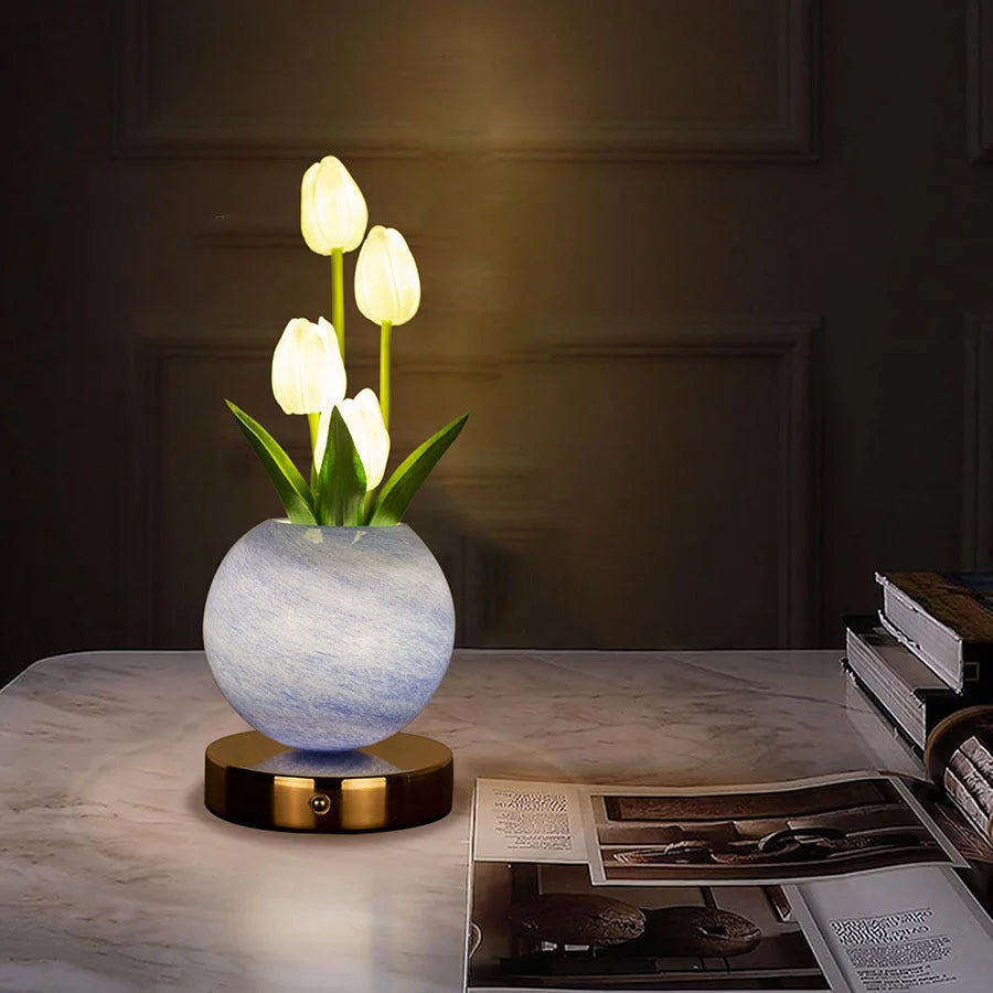 Orange Tulip Night Light - Floral Table Lamp for Bedroom