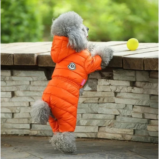 Orange Warm Puffer Dog Coat - Waterproof Four-Legged Winter