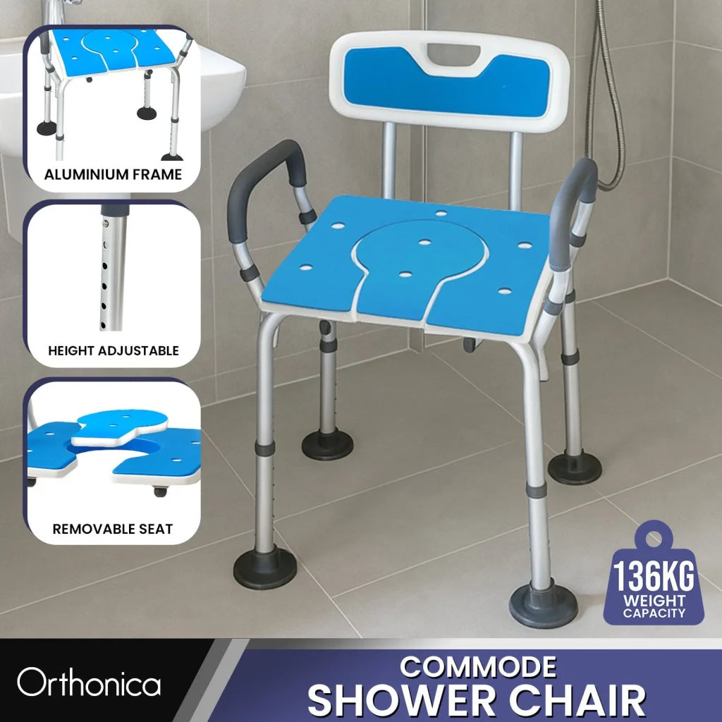 Orthonica Height-Adjustable Aluminium Commode Shower Chair