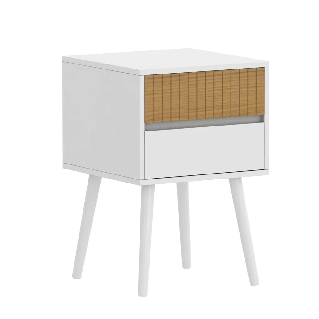 Oslo Bedside Table with 2 Drawers - White & Natural