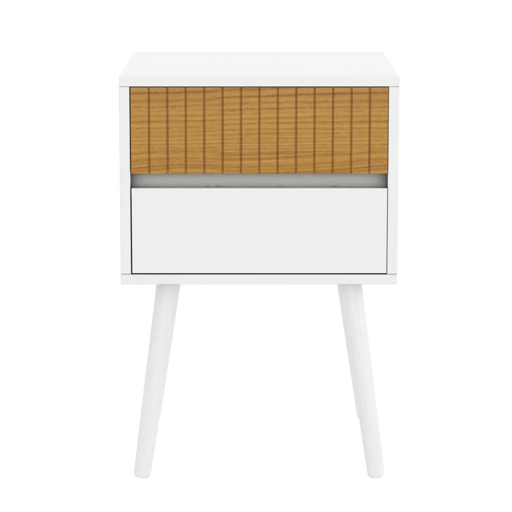 Oslo Bedside Table with 2 Drawers - White & Natural