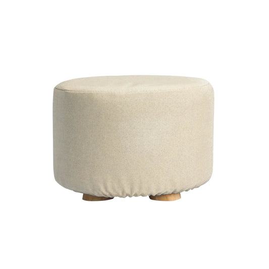 Ottoman Foot Stool Round Wooden Leg Fabric - Beige