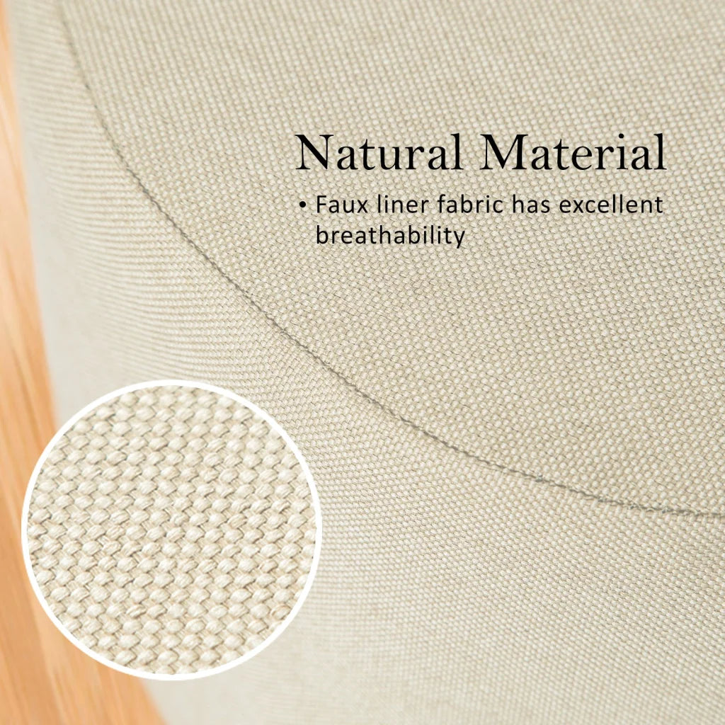 Ottoman Foot Stool Round Wooden Leg Fabric - Beige