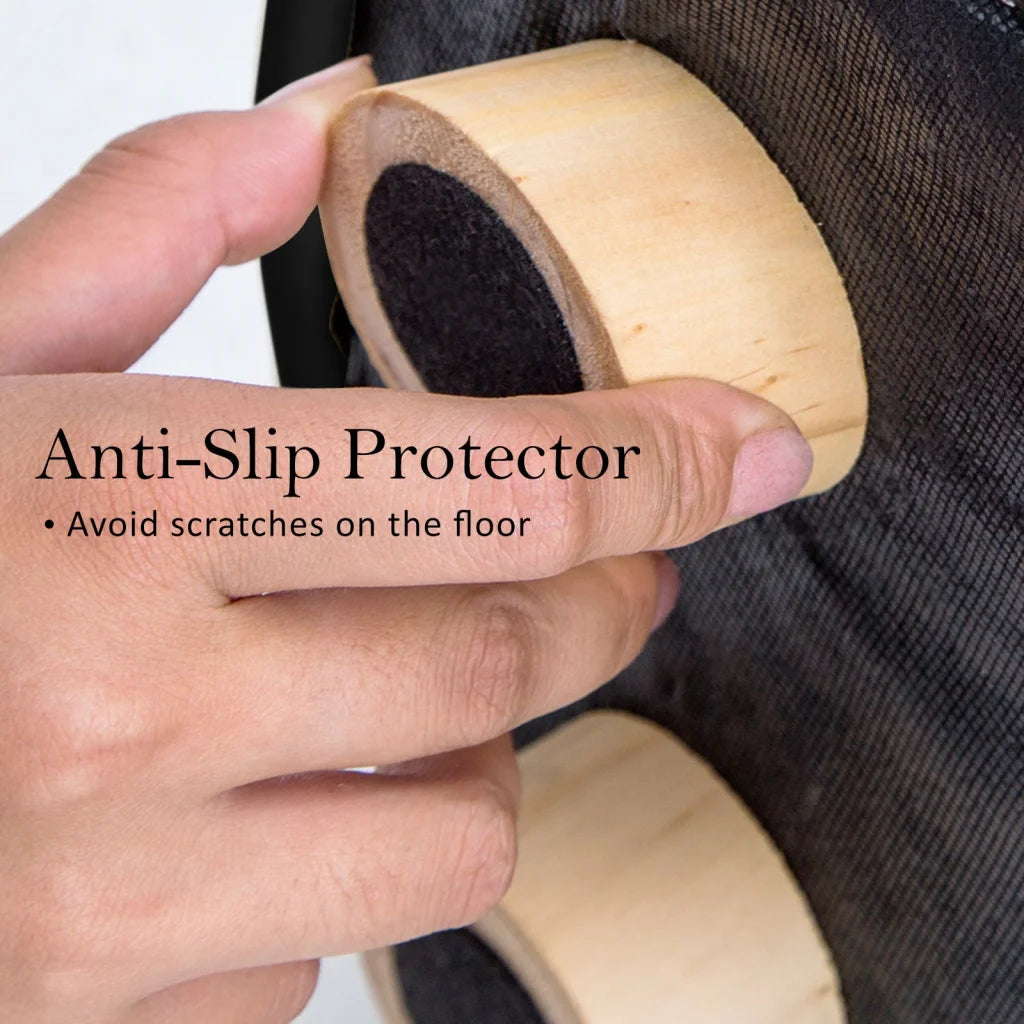 Ottoman Foot Stool Round Wooden Leg Fabric - Black