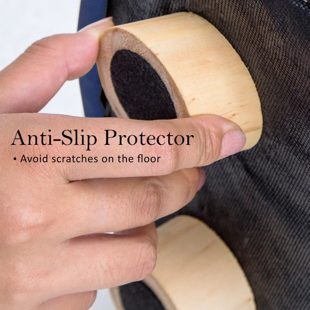 Ottoman Foot Stool Round Wooden Leg Fabric - Dark Blue