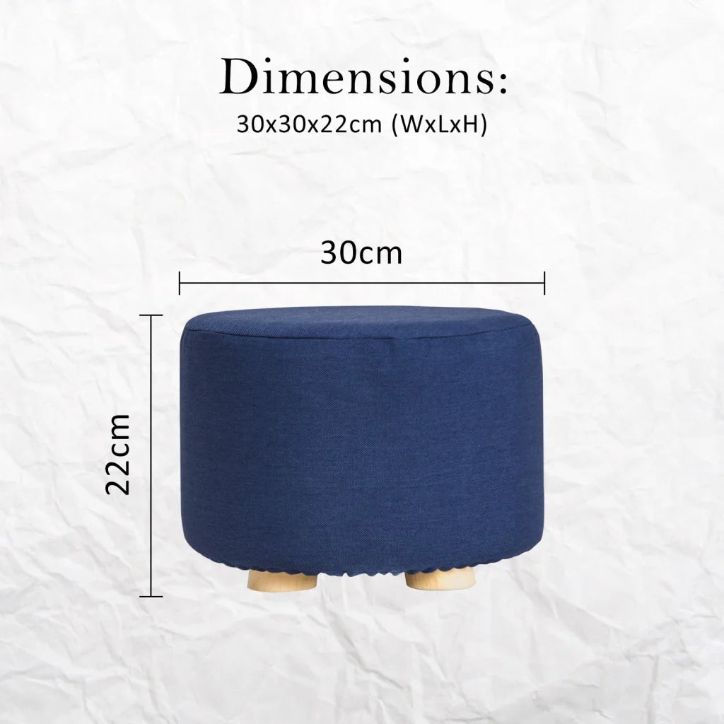 Ottoman Foot Stool Round Wooden Leg Fabric - Dark Blue