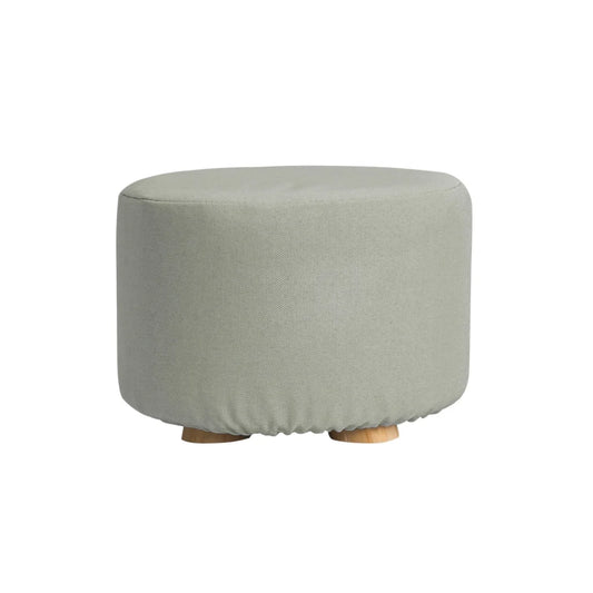 Ottoman Foot Stool Round Wooden Leg Fabric - Grey