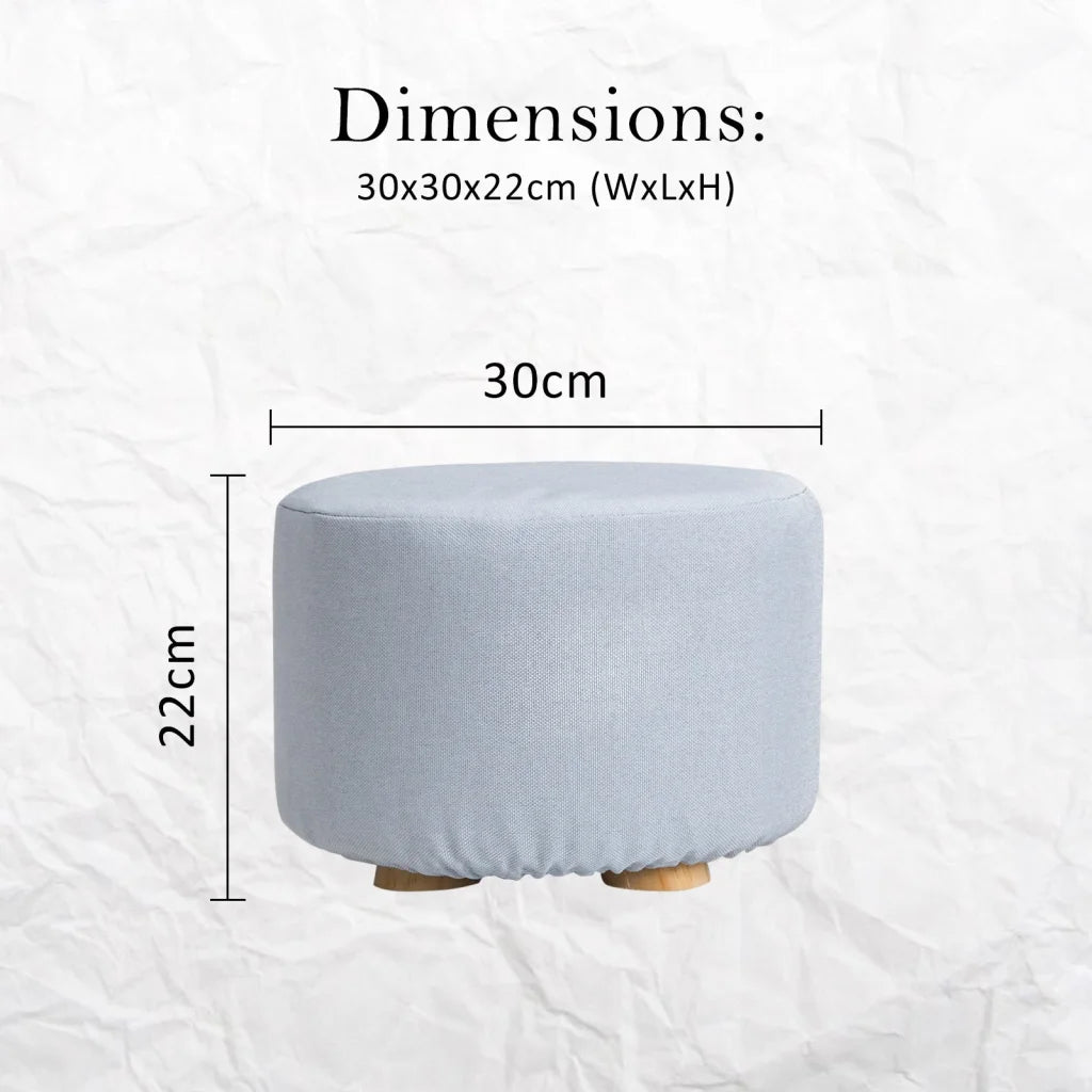 Ottoman Foot Stool Round Wooden Leg Fabric - Light Blue