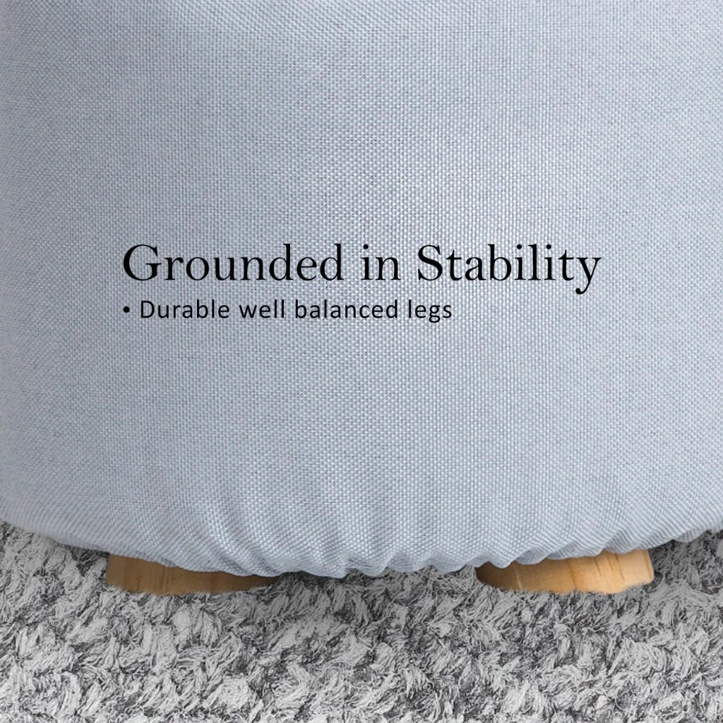 Ottoman Foot Stool Round Wooden Leg Fabric - Light Blue