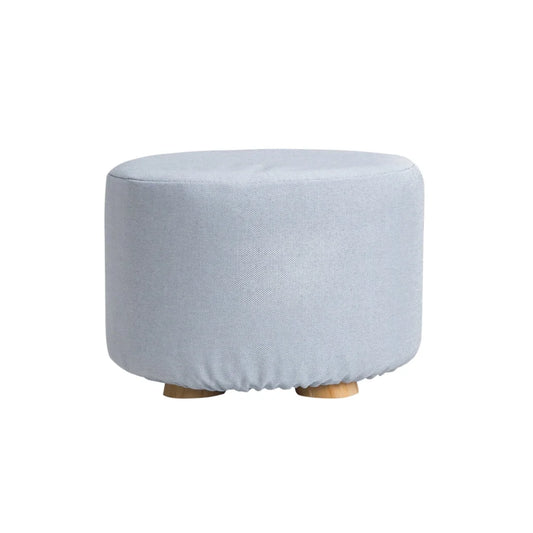 Ottoman Foot Stool Round Wooden Leg Fabric - Light Blue