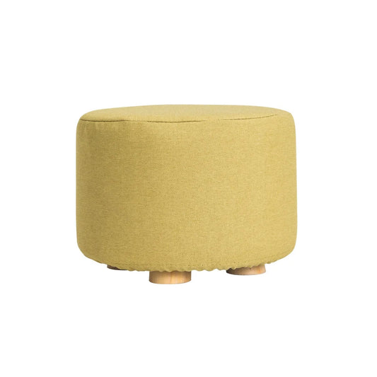 Ottoman Foot Stool Round Wooden Leg Fabric - Mustard Yellow