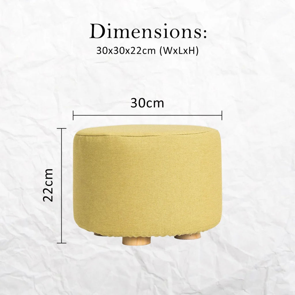 Ottoman Foot Stool Round Wooden Leg Fabric - Mustard Yellow