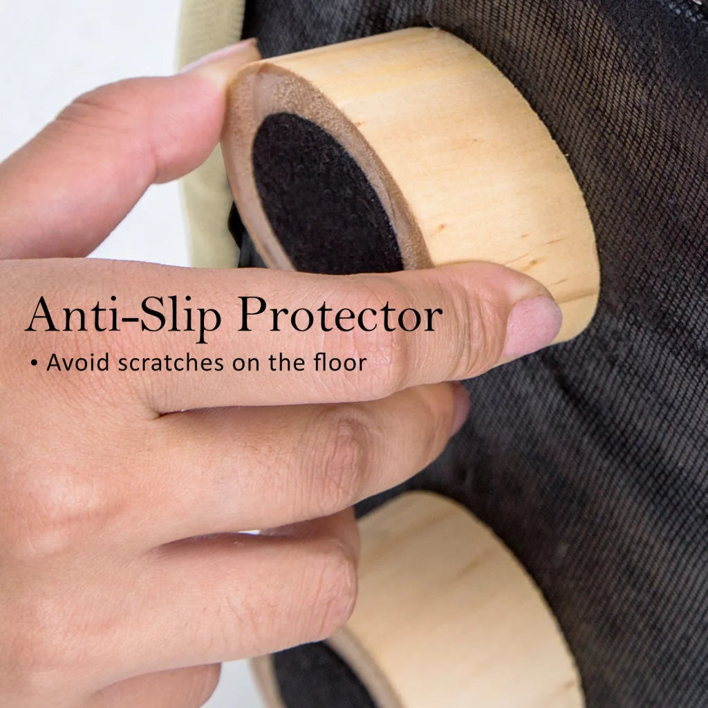 Ottoman Foot Stool Round Wooden Leg Fabric Set of 2 - Beige