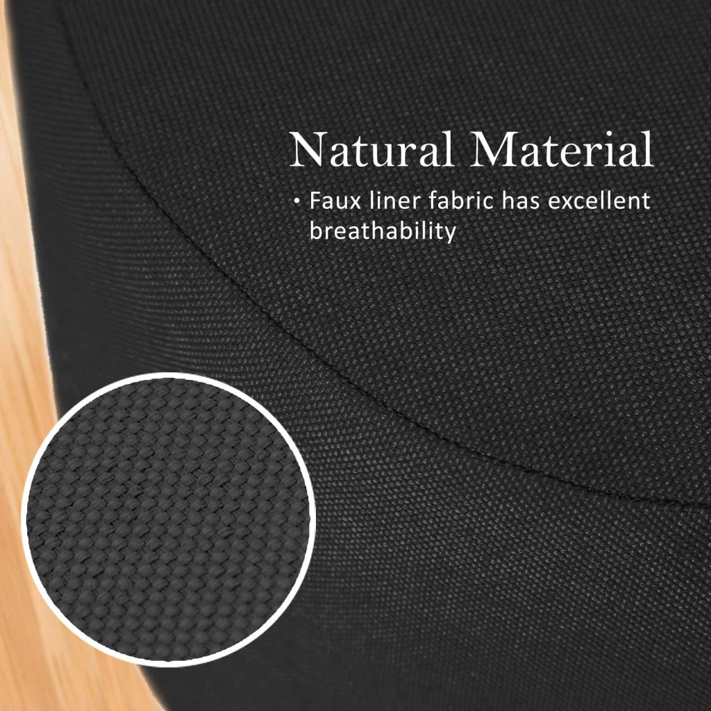 Ottoman Foot Stool Round Wooden Leg Fabric Set of 2 - Black