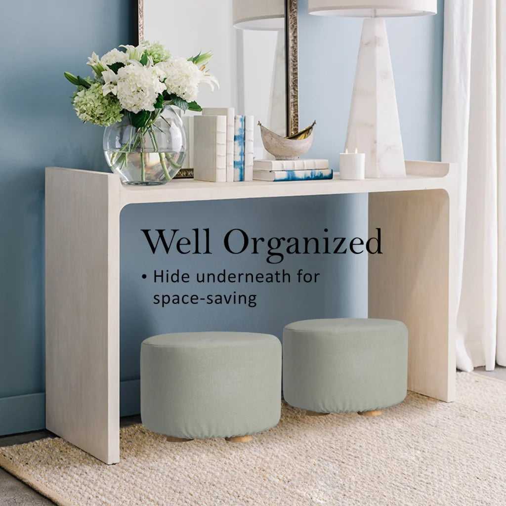 Ottoman Foot Stool Round Wooden Leg Fabric Set of 2 - Grey