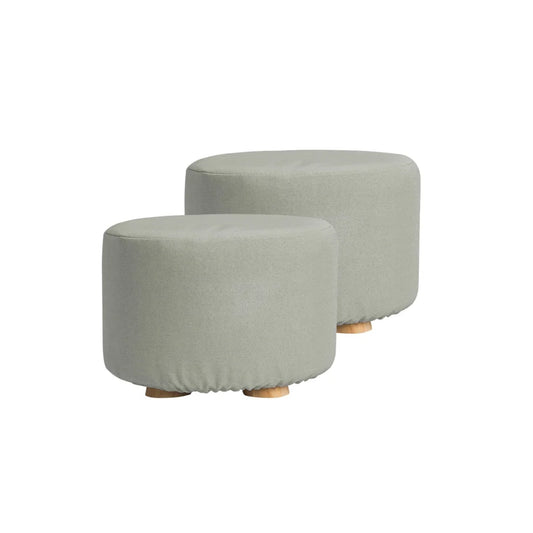 Ottoman Foot Stool Round Wooden Leg Fabric Set of 2 - Grey
