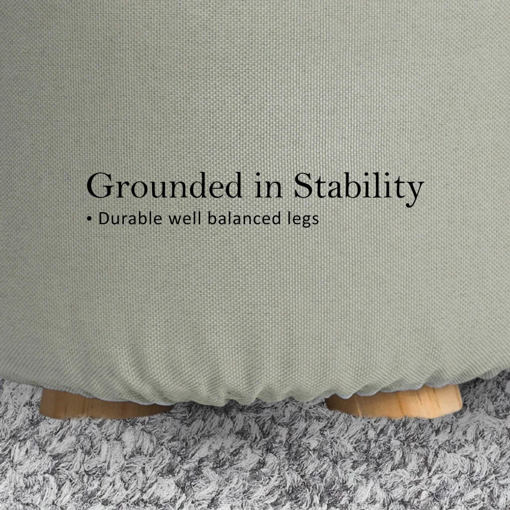 Ottoman Foot Stool Round Wooden Leg Fabric Set of 2 - Grey
