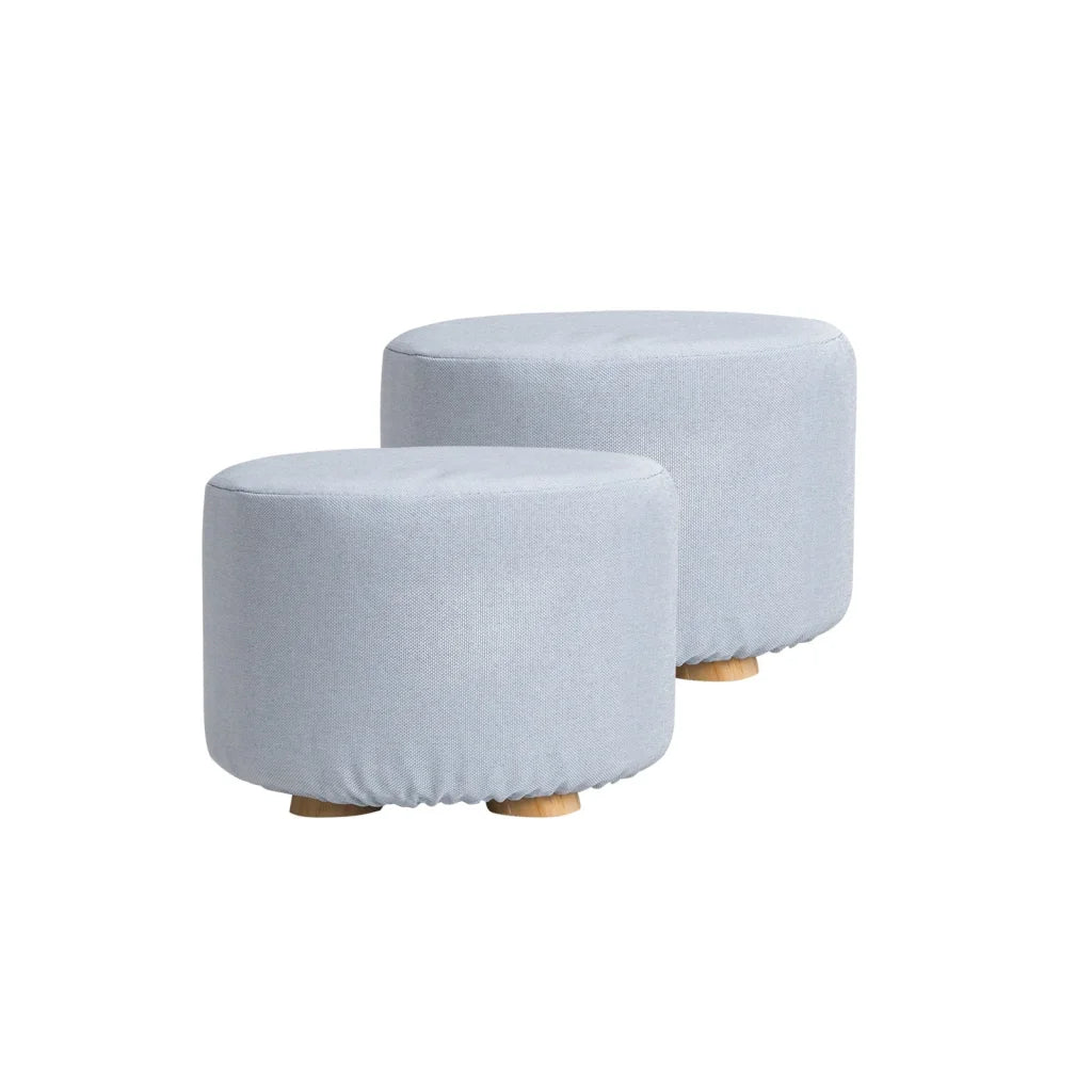Ottoman Foot Stool Round Wooden Leg Fabric Set of 2 - Light