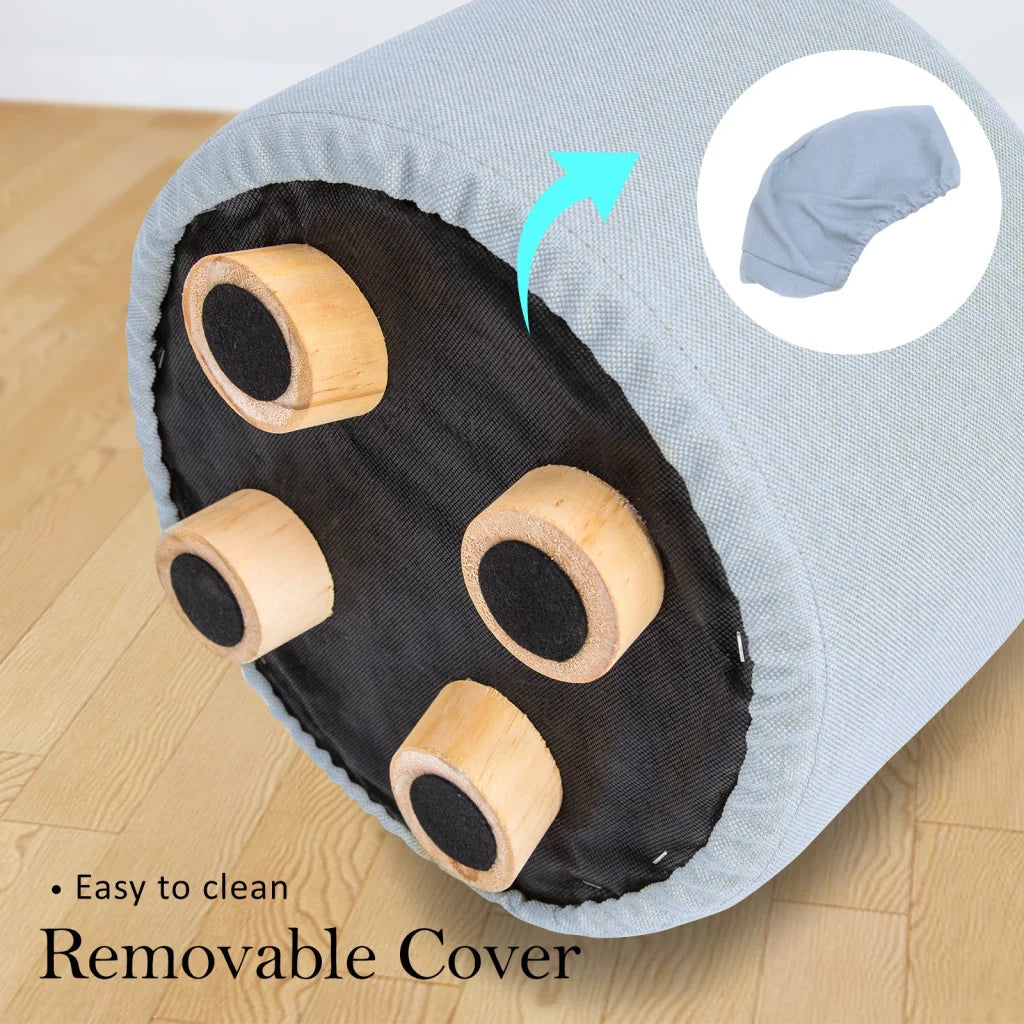 Ottoman Foot Stool Round Wooden Leg Fabric Set of 2 - Light