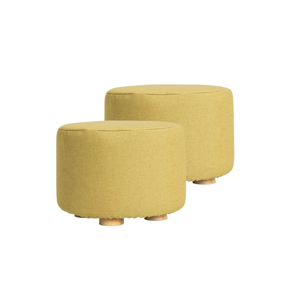 Ottoman Foot Stool Round Wooden Leg Fabric Set of 2