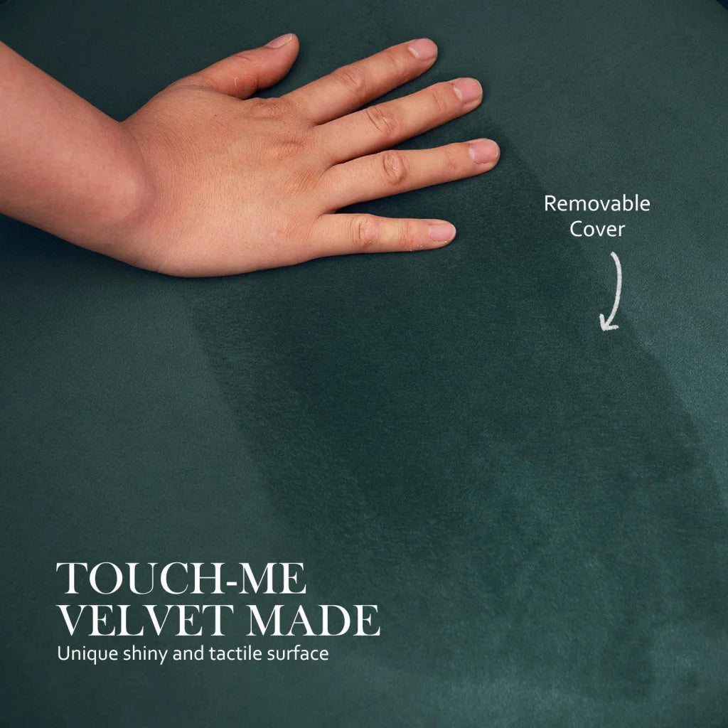 Ottoman Foot Stool Velvet Fabric Metal Leg Round - Green