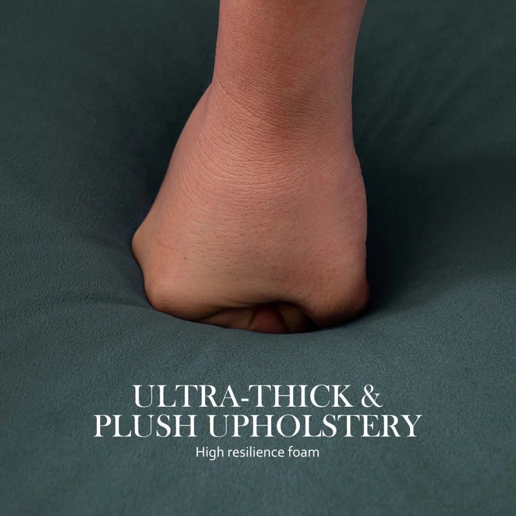 Ottoman Foot Stool Velvet Fabric Metal Leg Round - Green