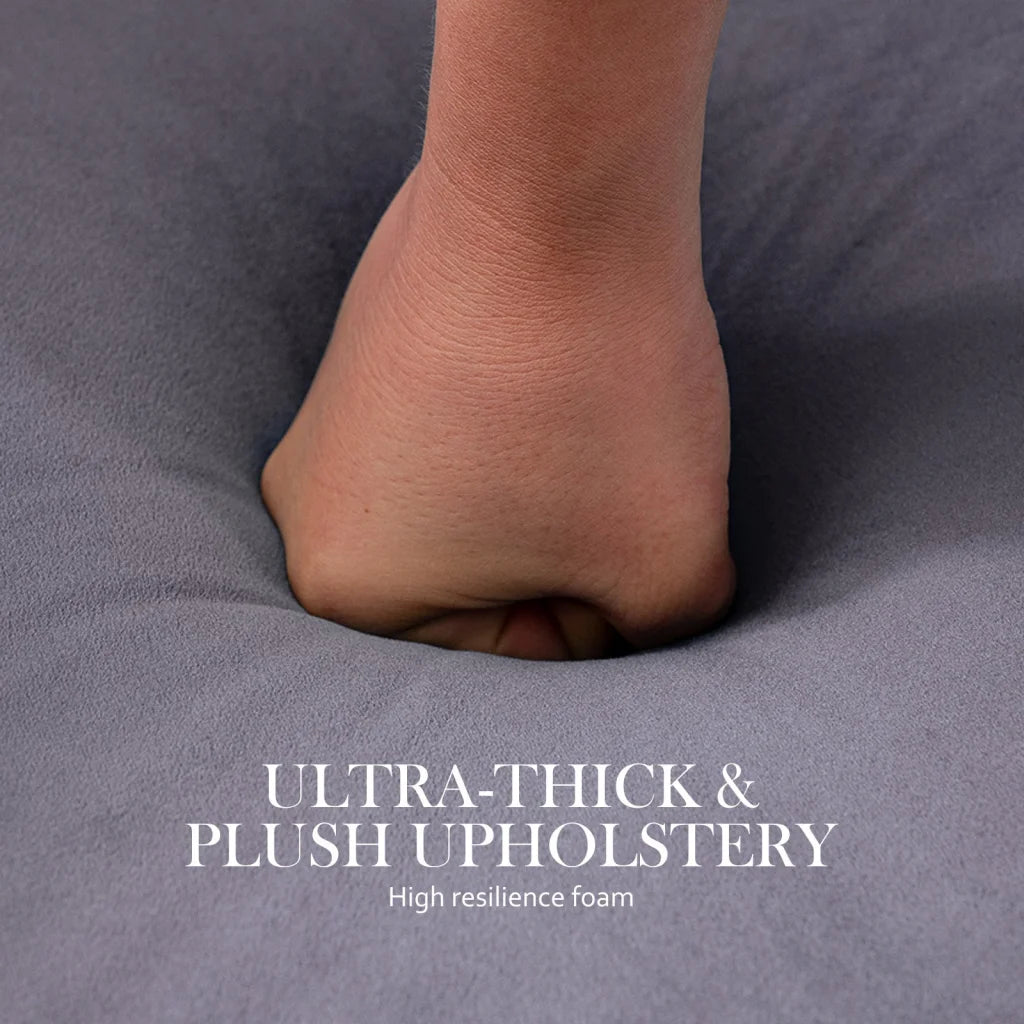 Ottoman Foot Stool Velvet Fabric Metal Leg Round - Grey