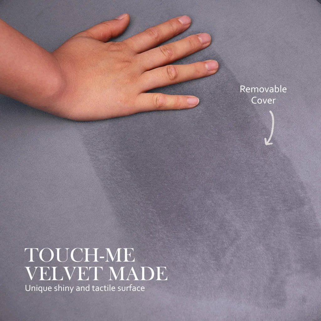 Ottoman Foot Stool Velvet Fabric Metal Leg Round - Grey