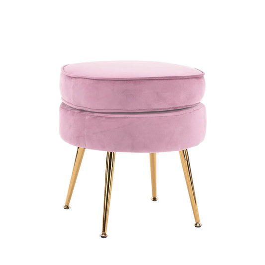 Ottoman Foot Stool Velvet Fabric Metal Leg Round - Pink