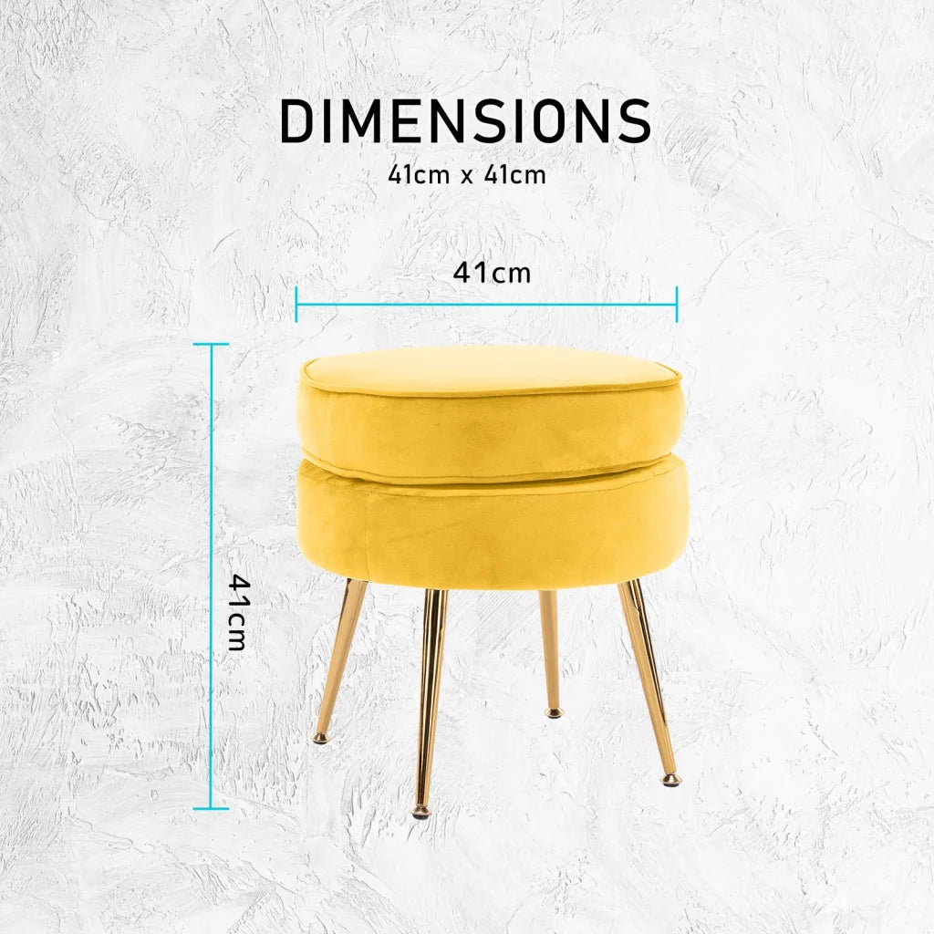 Ottoman Foot Stool Velvet Fabric Metal Leg Round - Yellow