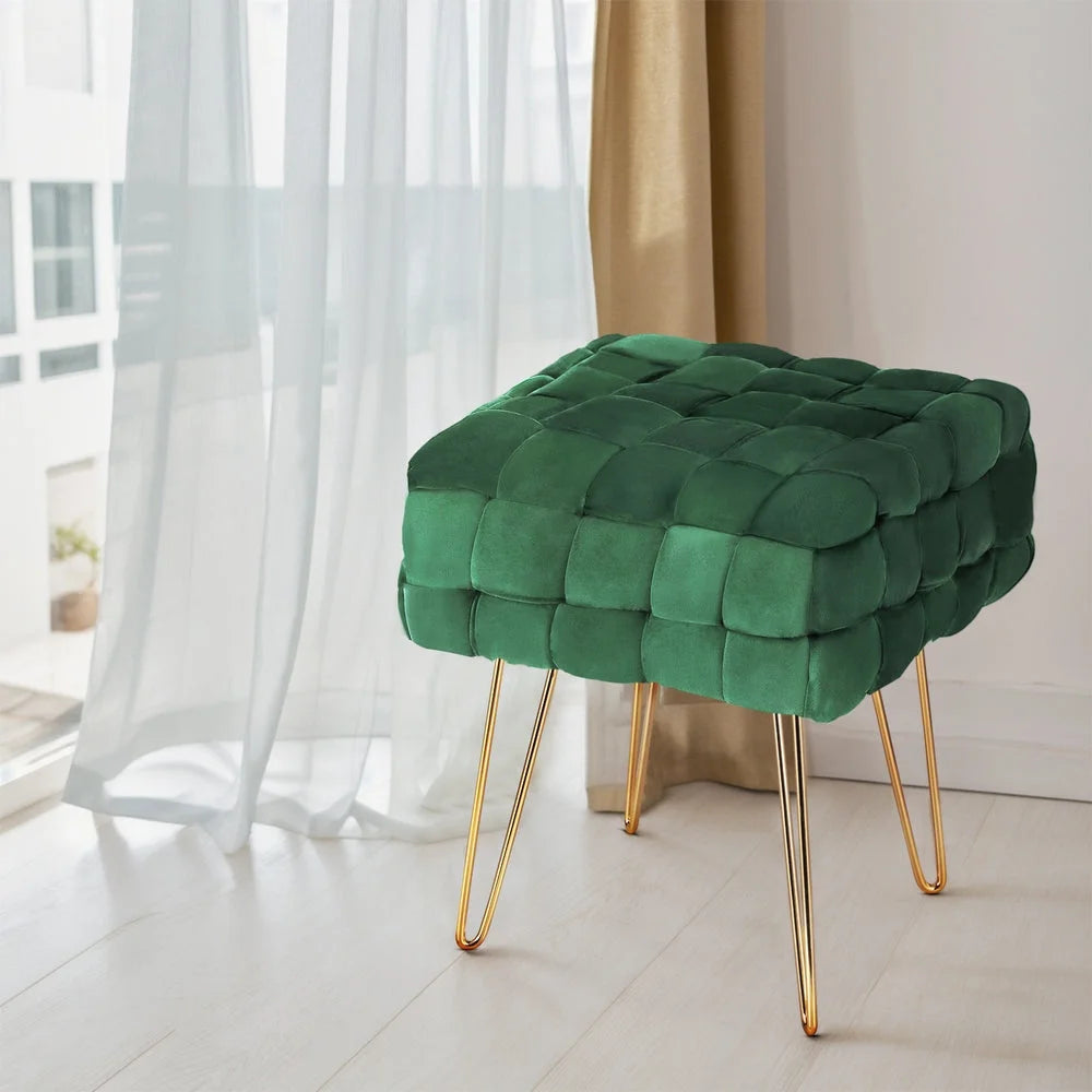 Ottoman Foot Stool Woven Velvet - Green - Furniture