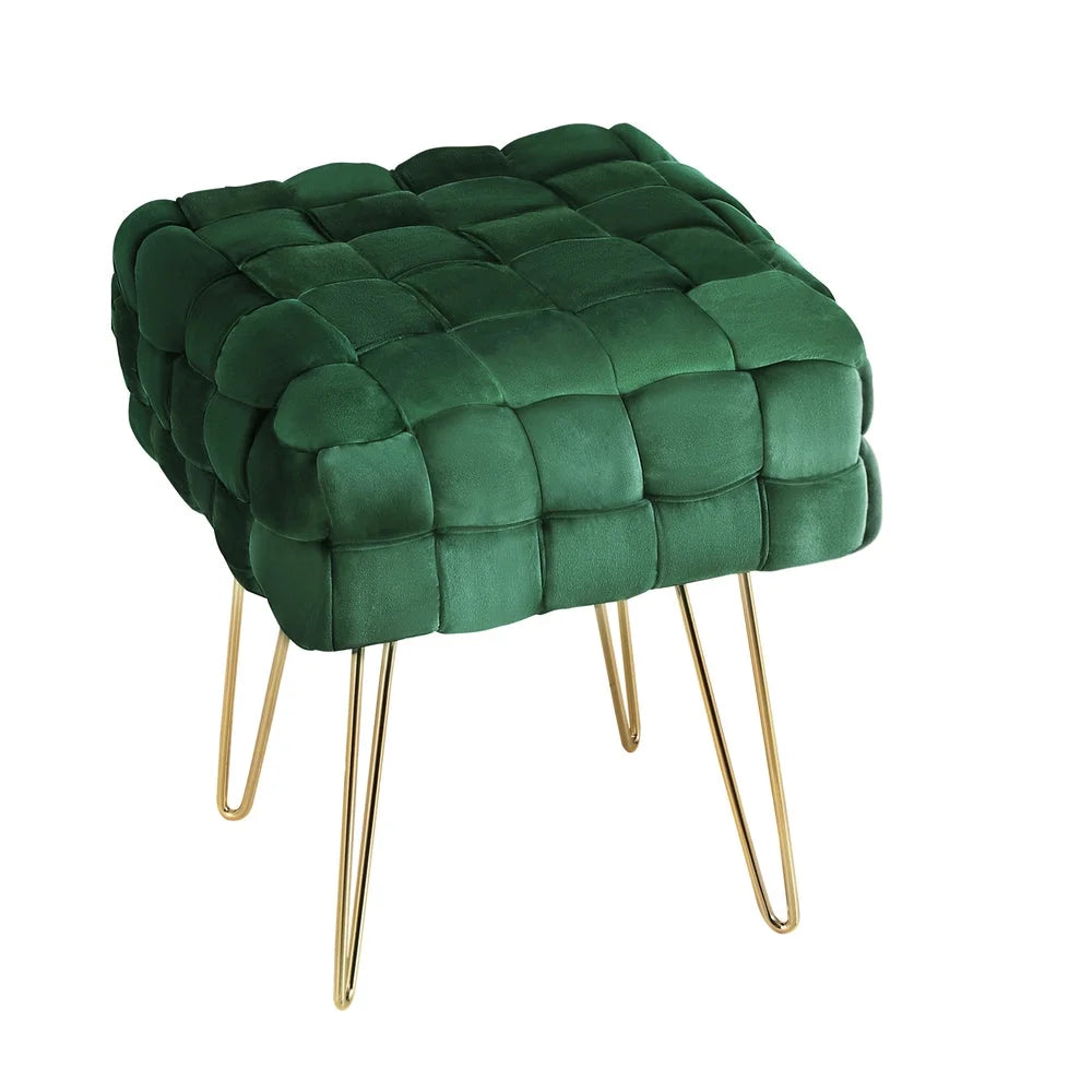 Ottoman Foot Stool Woven Velvet - Green - Furniture