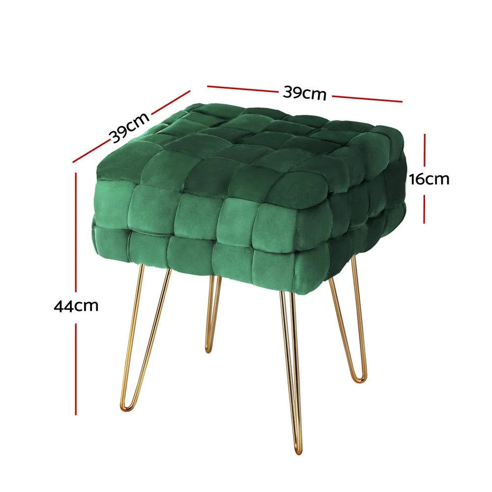 Ottoman Foot Stool Woven Velvet - Green - Furniture