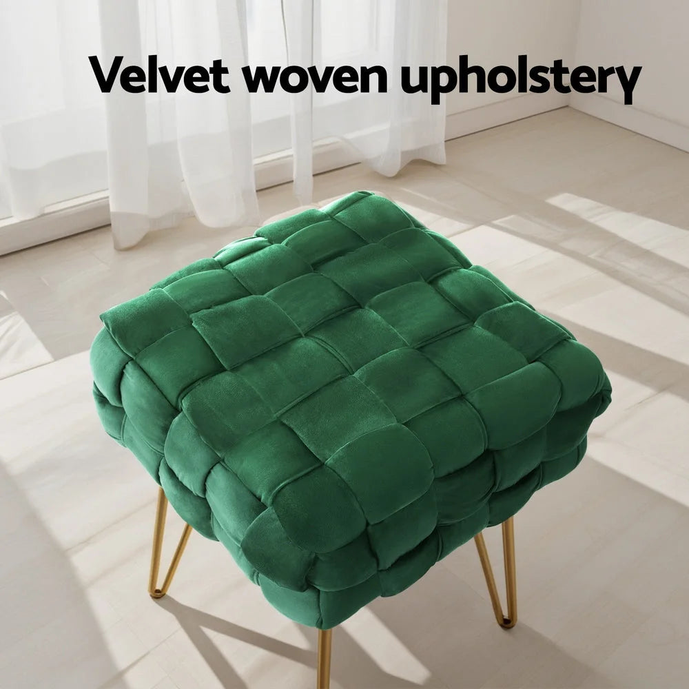 Ottoman Foot Stool Woven Velvet - Green - Furniture