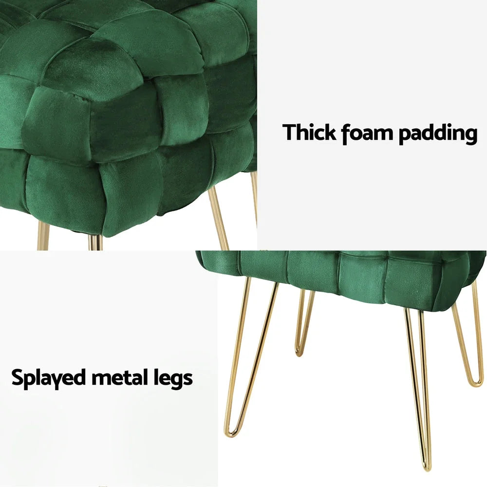 Ottoman Foot Stool Woven Velvet - Green - Furniture
