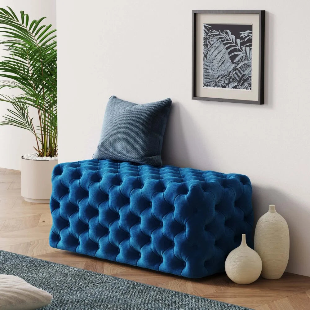 Ottoman Rectangular Elsa Navy Blue Velvet - Furniture