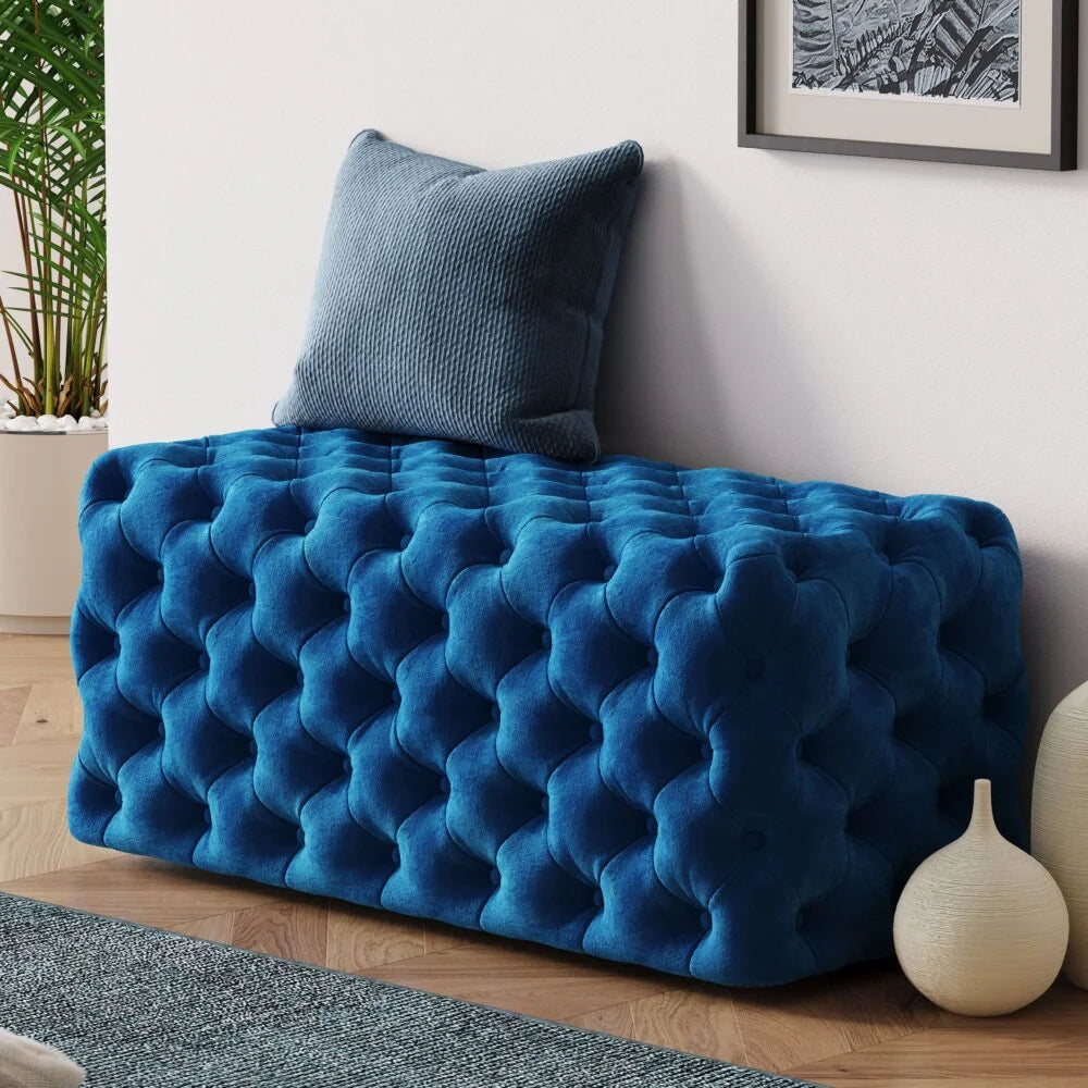 Ottoman Rectangular Elsa Navy Blue Velvet - Furniture
