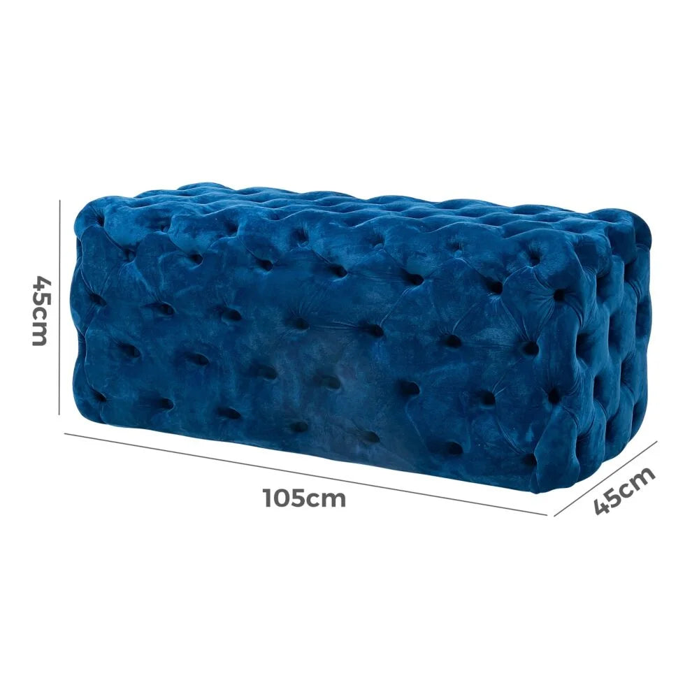 Ottoman Rectangular Elsa Navy Blue Velvet - Furniture