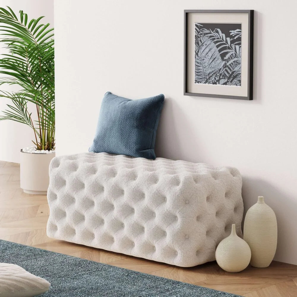 Ottoman Rectangular Elsa Tufted Beach Bouclé White