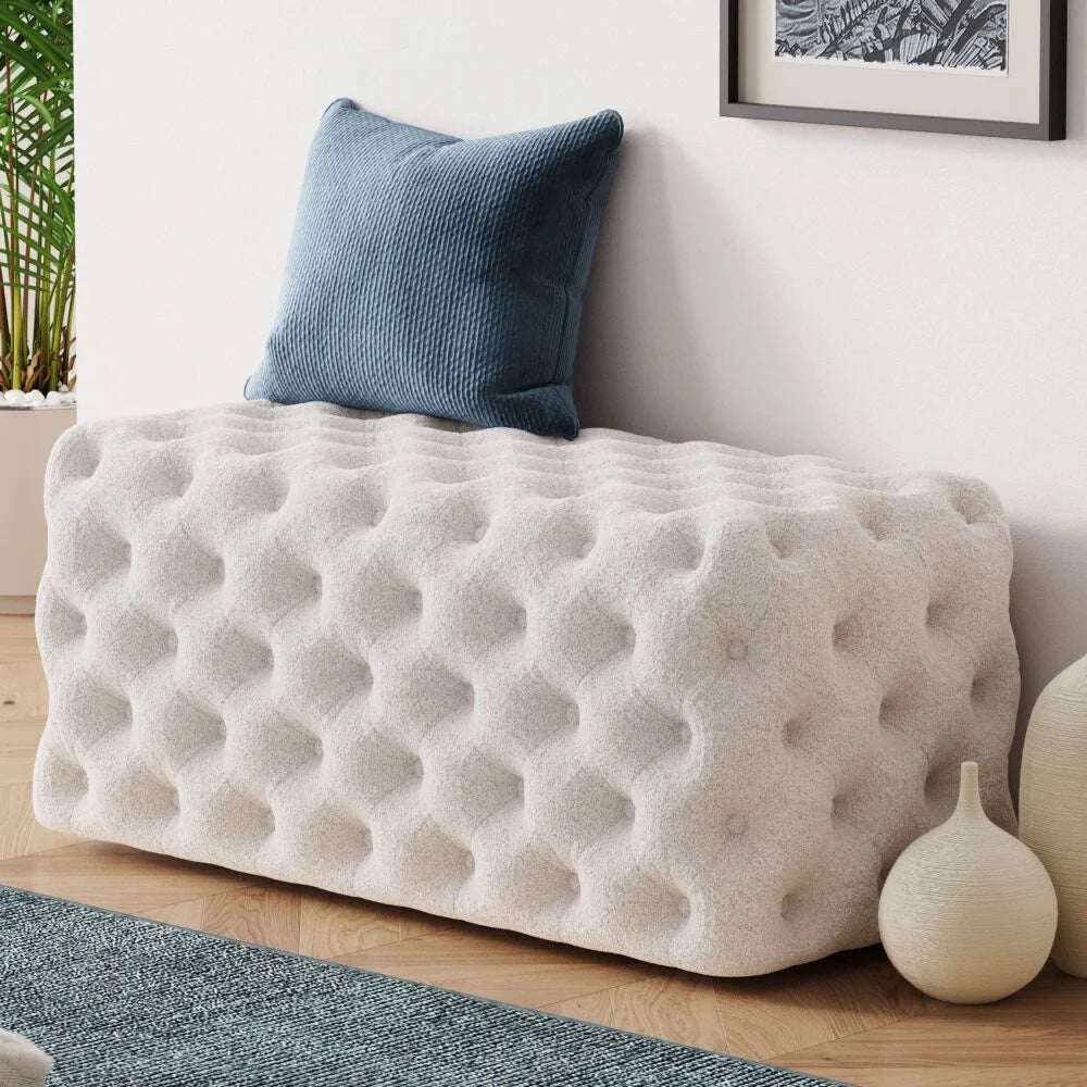 Ottoman Rectangular Elsa Tufted Beach Bouclé White