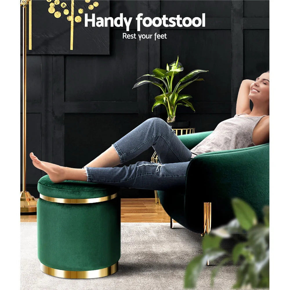 Ottoman Round Velvet Foot Stool Padded Seat - Home Decor